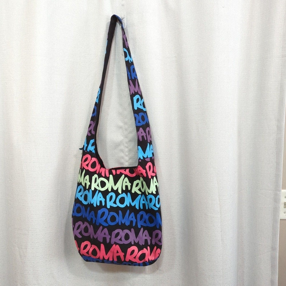Robin Ruth City Bag Roma Rome Canvas Hobo Tote Bag Black Rainbow